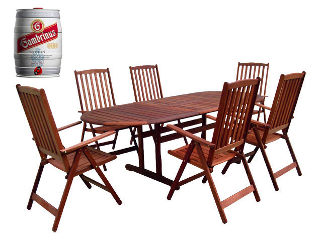 Zahradn� n�bytek MERANTI PARIS SET 6 d�ev�n� stolov� sestava + D�REK